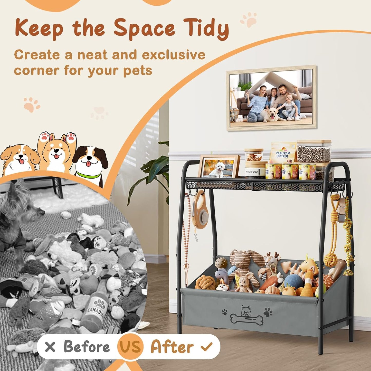 Large Dog Toy Basket, Dog Toy Bin with Storage Organizer, Trapezoid Dog Toy Box for Dog Stuff, Toy Holder Chest for Pet Dog Cat, Dog Essentials for Dog Accessories, Dog Gift Basket Living Room