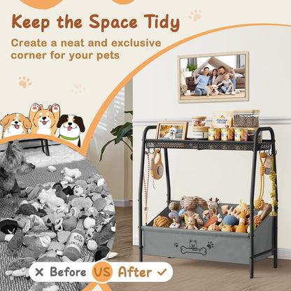 Large Dog Toy Basket, Dog Toy Bin with Storage Organizer, Trapezoid Dog Toy Box for Dog Stuff, Toy Holder Chest for Pet Dog Cat, Dog Essentials for Dog Accessories, Dog Gift Basket Living Room