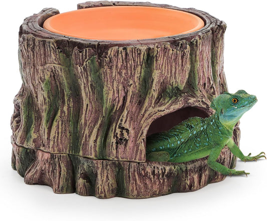 Reptile Hide Cave, Reptile Hideout with Detachable Base and Humidity Dish, 3 in 1 Lizard Snake Hiding Place Tank Terrarium Decor for Gecko, Crabs, Amphibian, Turtle