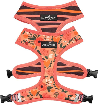 Lucy & Co. Reversible Dog Harness Walking Halter - Best Designer Pet Harnesses for Extra Small Medium Large XL Dogs Plus Pug Breeds - Padded Adjustable Puppy Vest (X-Small, Posy Pink)