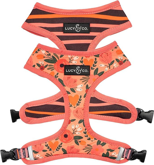 Lucy & Co. Reversible Dog Harness Walking Halter - Best Designer Pet Harnesses for Extra Small Medium Large XL Dogs Plus Pug Breeds - Padded Adjustable Puppy Vest (X-Small, Posy Pink)
