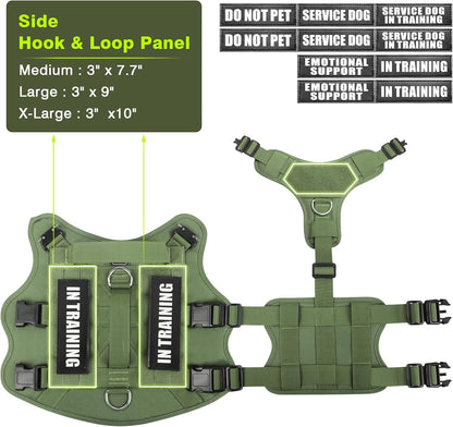 WINSEE Tactical Dog Harness with Dog Leash, Service Working MOLLE Vest with 10 Pet Patches for Dog, No Pull Military Harness and Backpack for Training Hunting Walking