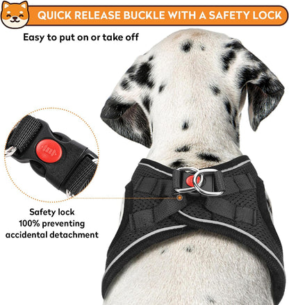 Dog Harness with Leash Set, No-Pull Step-in Reflective Pet Harness with 1 Leash Clips, Adjustable Soft Padded Easy Walk Dog Vest for Small Medium Large Dogs, Cats(Carbon Black, Small)