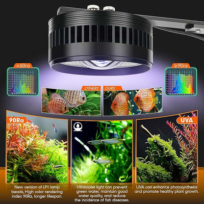 AQQA Aquarium Clip-On Stream Light with Controller, LED Fish Tank Light with 3 Modes (White/RGB/Full Spectrum), Timer & 6 Brightness Levels, Adjustable Clamp for Freshwater Plants Fish Tanks 35W