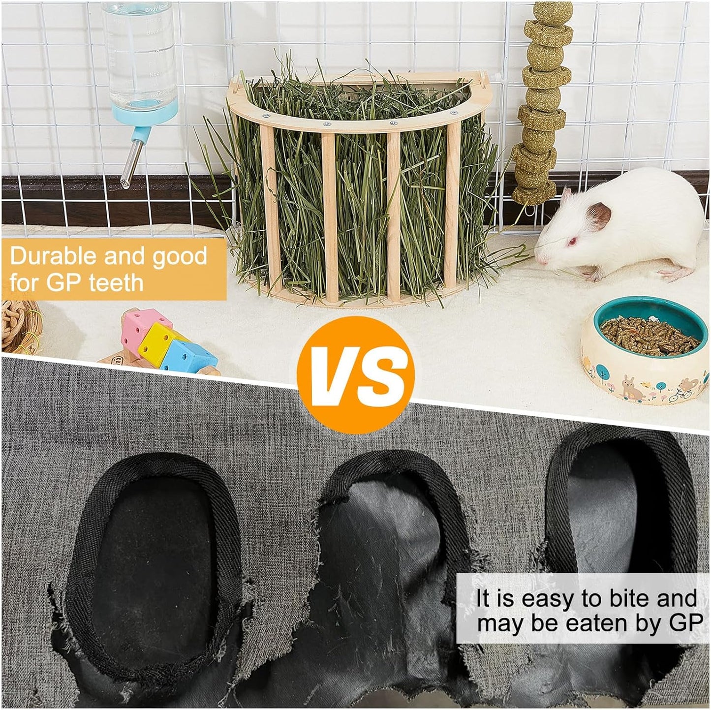 Guinea Pig Hay Feeder Wooden Rabbit Hay Feeder Big Volume Bunny Hay Holder Hanging Hay Rack with Instructions Guinea Pig Cages Accessories for Chinchilla and Ferret, Rabbit Cage Accessories