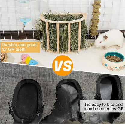 Guinea Pig Hay Feeder Wooden Rabbit Hay Feeder Big Volume Bunny Hay Holder Hanging Hay Rack with Instructions Guinea Pig Cages Accessories for Chinchilla and Ferret, Rabbit Cage Accessories