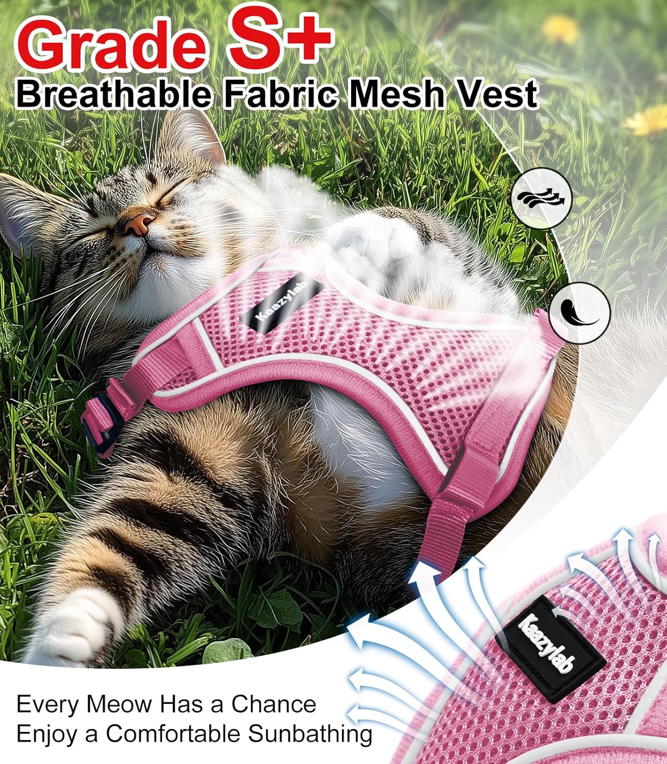 Cat Harness and Leash for Walking Escape Proof Soft Adjustable Cat Leash Breathable Comfortable Vest Easy to Wear Kitten Harness for Outdoor Travel Pink M