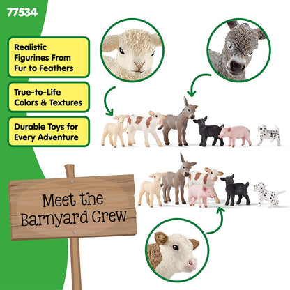Schleich Farm World - 6 PC Baby Farm Animal Playset with Puppy, Lamb, Goat, Piglet, Calf and Donkey Toys - Realistic Barnyard Figurines - Fun Educational Figures for Kids and Toddlers Ages 3+