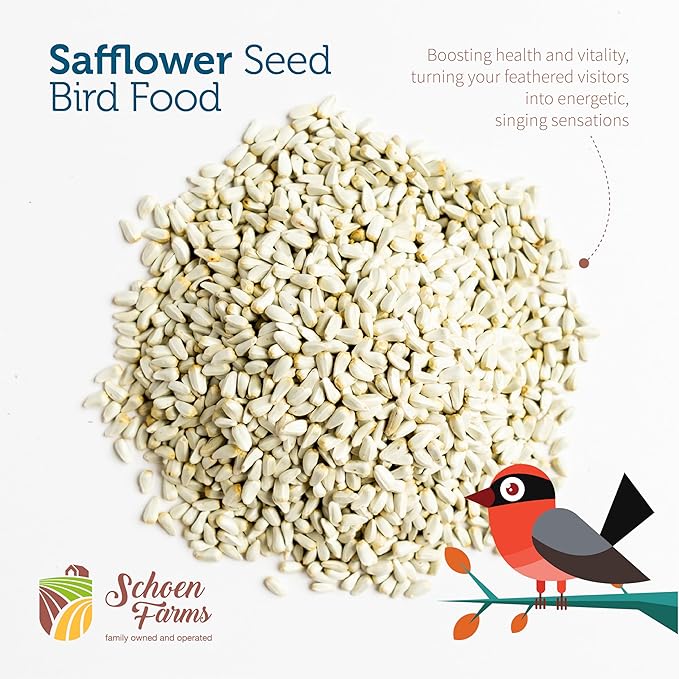 Schoen Farms Bright White Safflower Seeds for Cardinals, Jays, Finch, Dove and Others | 7 lbs (3.18 kg.)
