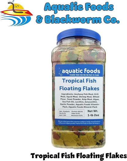 Aquatic Foods Inc. Premium Tropical Fish Flakes, for All Community Tropical Fish, Cichlids and Pond Fish. AFI Tropical Flakes…1-lb 2oz Lg Jar