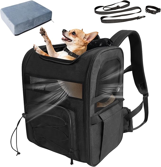 Dog Carrier Backpack for Small Dogs – Breathable and Comfortable Pet Travel Bag with, Safety Buckle and Adjustable Straps, Ideal for Hiking and Outdoor Adventures, Elevated Pad, Black