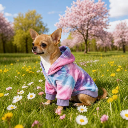 WOYYHO Premium Velvet Tie Dye Dog Hoodie & Sweatshirt - Soft Lightweight Pullover Dog Sweater for Small Medium Dogs, Cozy Dogs Sweater for Chihuahua Dachshund Multi Pink Purple S