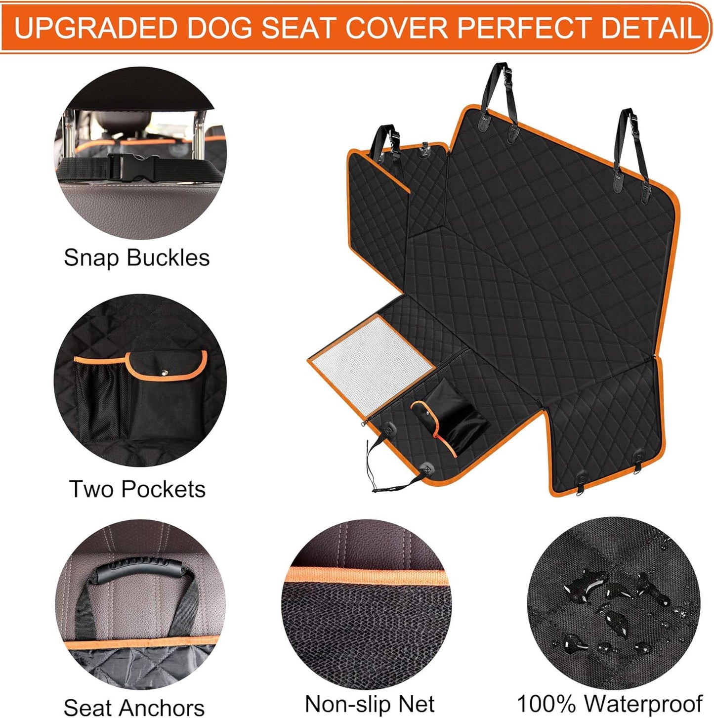 Femuar Dog Car Seat Cover, Waterproof Nonslip Pet Seat Cover for Back Seat with Storage Pockets Mesh Visual Window, Heavy Duty Scratchproof Pet Dog Seat Cover Hammock for Cars Trucks and SUVs