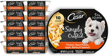 Cesar Simply Crafted Adult Wet Dog Food Meal Topper, Chicken, Sweet Potato, Apple, Barley & Spinach, 1.3oz. (10 Count, Pack of 1)