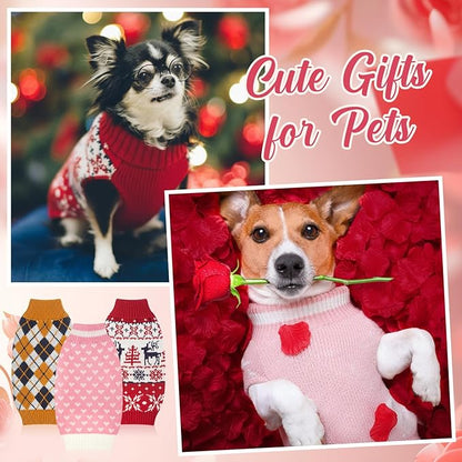 Sanwuta 3 Pieces Thanksgiving Christmas Valentines Day Dog Sweaters Sets Pumpkin Turkey Santa Puppy Dog Clothes Pet Knitwear for Puppy Doggie Cat Pet Costume(Medium)