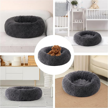 Small Round Dog Bed, Cat Beds for Indoor Cats, Calming Anti-Anxiety Donut Bed for Puppy and Kitten, Washable Round Fluffy Pet Bed for Small/Medium Dogs and Cats(Fits up to 25 lbs Pets)