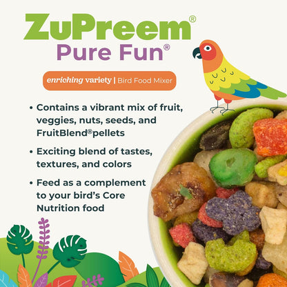 ZuPreem Pure Fun Bird Food for Large Birds, 2 lb (Pack of 2) - Variety Blend of Fruit, FruitBlend Pellets, Vegetables, Nuts for Amazons, Macaws, Cockatoos