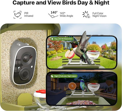Smart Bird Feeder with Camera, Bird Feeder Camera 2K HD Record Video Live View with Solar Panel, AI Identify Species Auto Capture, Instant Arrival Alerts, Gift for Birds Lover