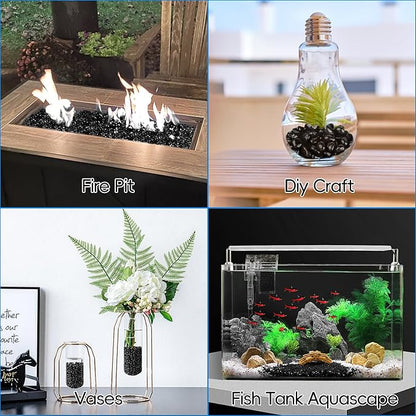 Meschett Colorful Glass Stones, 1 LB Fish Tank Gravel, Small Irregular Rainbow Aquarium Gravel for Aquarium Decorations and Turtle Tank, Sea Glass Beads Crystals for Fish Bowl, Vase Filler,Black