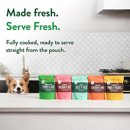 Portland Pet Food Company Grandma Ada's Turkey & Yams Fresh Dog Food Pouches - Human-Grade, Grain-Free Wet Meal Topper Mixer & Meals - Small & Large Breed Puppy & Senior Dogs - USA Made - 5 Pack