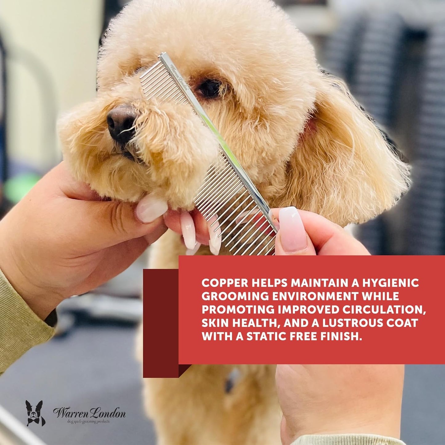 Warren London Copper Crescent Comb 6.5 inches – Premium Dog Grooming Comb for Professional-Quality Results Comfort Control Durability and Detail