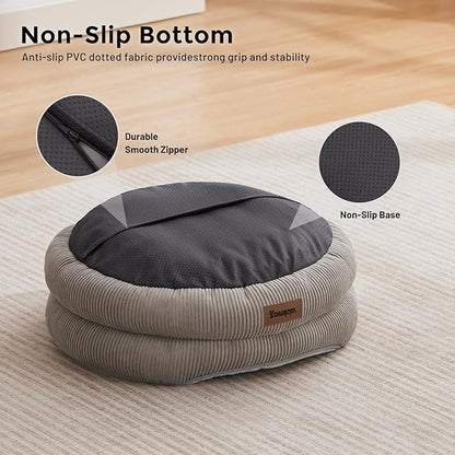 Heated Cat Bed Indoor - Adiustable Temperature Pet Heating Bed with Timer and Chew Resistant Cord, Washable Puppy Bed with Non-Slip Bottom, 21" x 21" x 8", Khaki