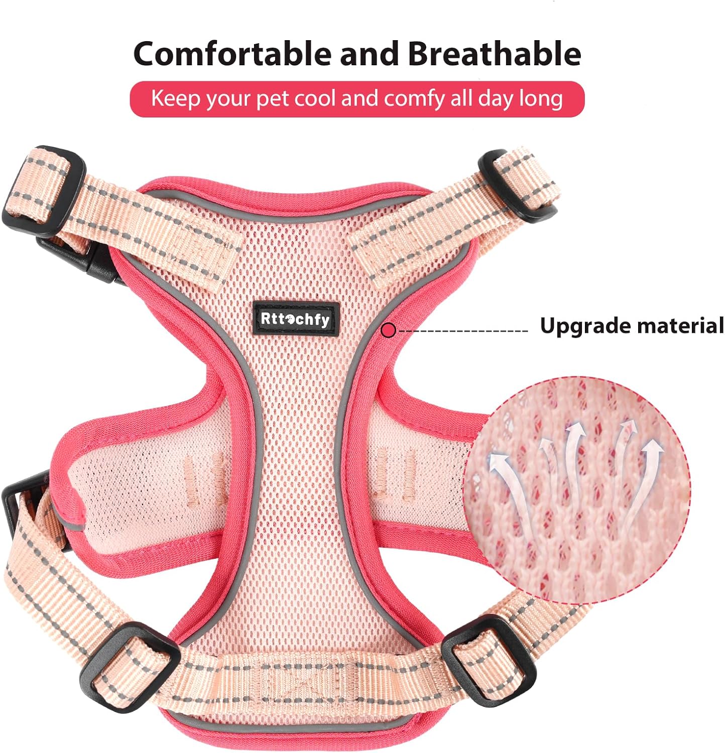 Rttochfy Cat Harness and Leash Set, Adjustable and Reflective Cat Vest, Escape Proof Kitten Harness, Easy to Put on with 3 Buckles for Cats Walking and Traveling (Pink, L)