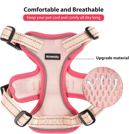 Rttochfy Cat Harness and Leash Set, Adjustable and Reflective Cat Vest, Escape Proof Kitten Harness, Easy to Put on with 3 Buckles for Cats Walking and Traveling (Pink, S)