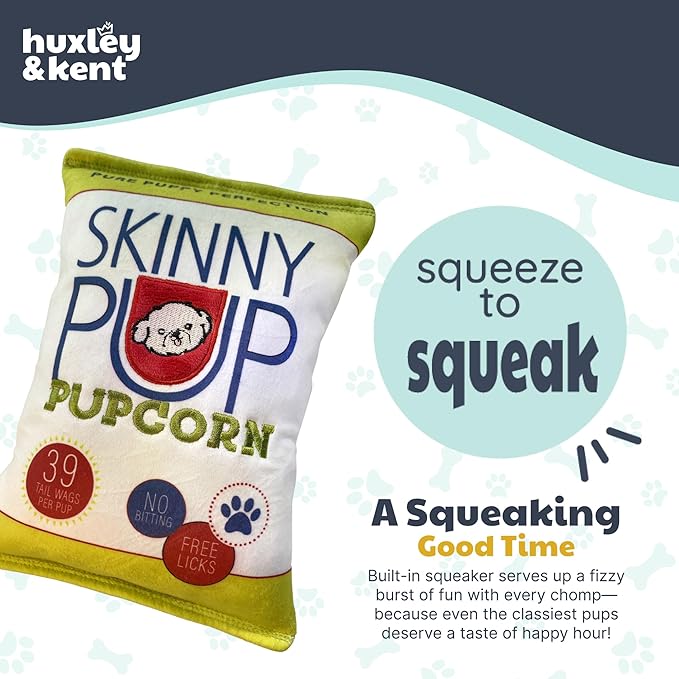 Huxley & Kent Funny Dog Toy w/Squeaker – Power Plush Squeaky Dog Toys for Small, Medium & Large Dogs – Soft Stuffed Animal for Indoor Play & Fetch - Skinny Pup, Small