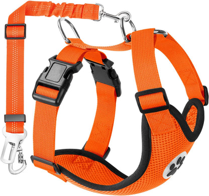 Lukovee Dog Seat Belt - Adjustable Dog Car Harness for Large, Medium, Small Dogs - Soft Padded & Breathable Mesh Dog Seatbelt with Vehicle Connector Strap (Orange Double Clip, Small)