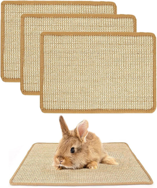 PODOO Bunny Scratch Pads, Sisal Rabbit Scratching Pad, Natural Rabbit Resting Mats for Cages, Forage Grass Mat Indoor Essentials Accessories for Guinea Pig Cat (3Pcs, 15.7x11.8 inches)