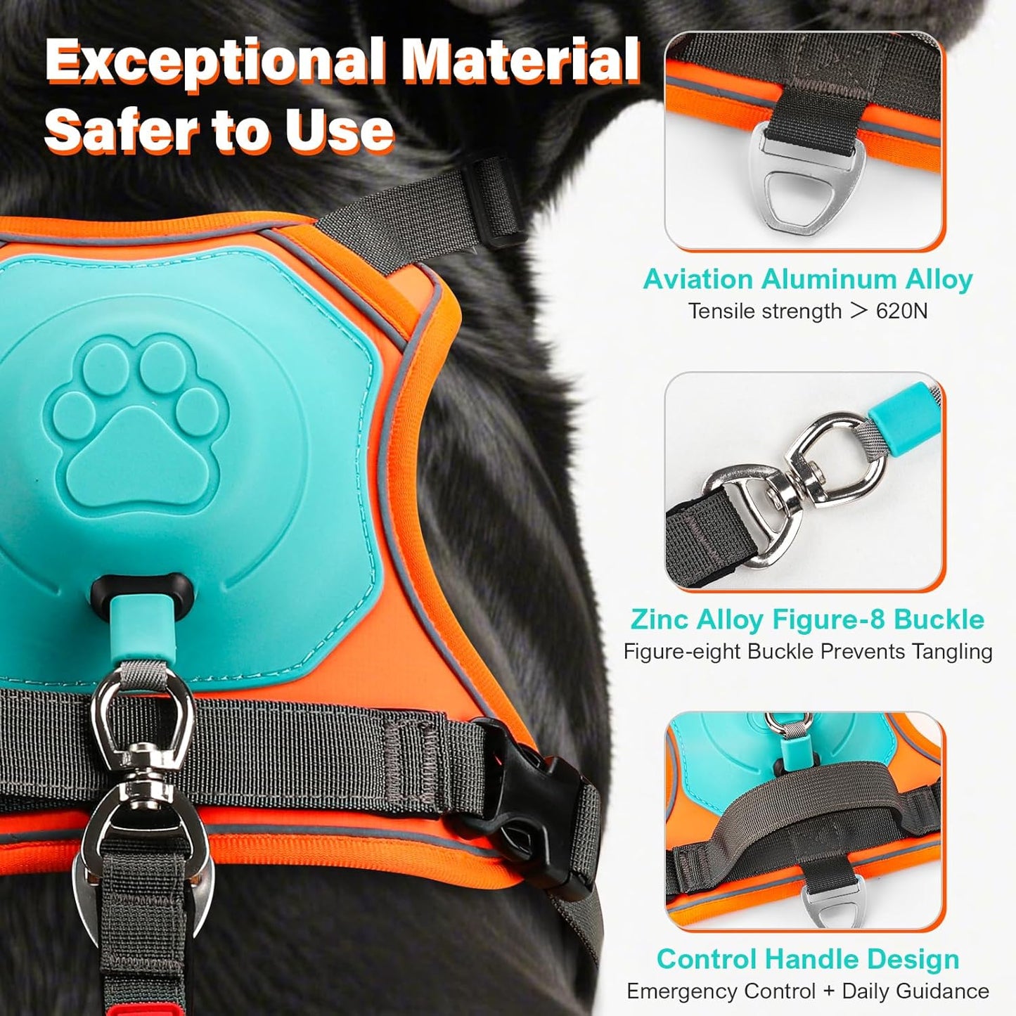 No Pull Dog Harness, 2 in 1 Retractable Harness with Auto-Lock, Reflective Breathable Mesh and Handle, Adjustable Leash Set for Small, Medium,Large Dogs,Cats (Color 1, M)