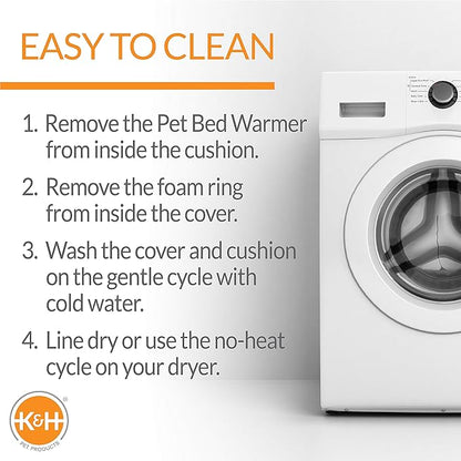 K&H Pet Products Thermo-Kitty Bed Heated Cat Beds for Large Indoor Cats & Dogs, Calming Warming Pillow Pet Bed, Machine Washable, Removable Heater, Safety Listed - Large 20" Round Mocha/Tan