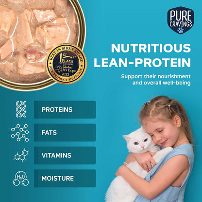 Pure Cravings Minced Tuna and Mackerel Wet Canned Cat Food, 100% Mercury-Tested Tuna, Moist Can Fish for Cats, Grain-Free, Protein, Non-GMO, 3oz, Pack of 12