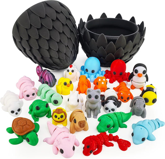 Mini 3D Printed Animal Figurines Set,Articulated, Flexible, and Exquisitely Cute (Animal C)