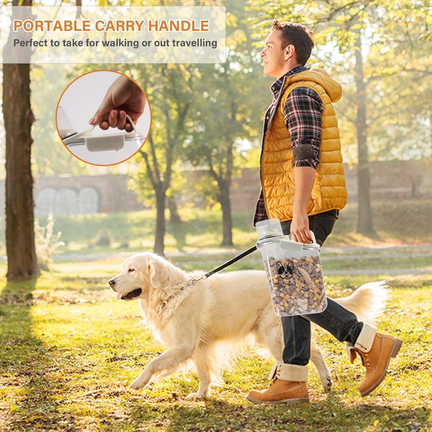 Dog Food Storage Container Airtight Portable Dog Food Container with Handled Lid and Pour Spout,Food Storage for Dog Dry Food Small Pet Food Container with Measuring Cup for Home, Travel,2.8L