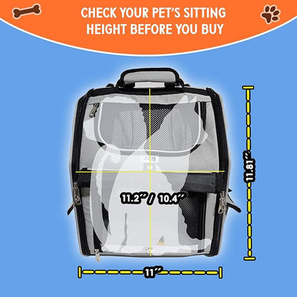 Expandable Pet Backpack Carrier – Dog & Cat Travel Bag with 4-Way Entry, Mesh Windows, Storage Pockets, Secure Zippers, Washable Cushion, Bonus 2 Collapsible Pet Bowls