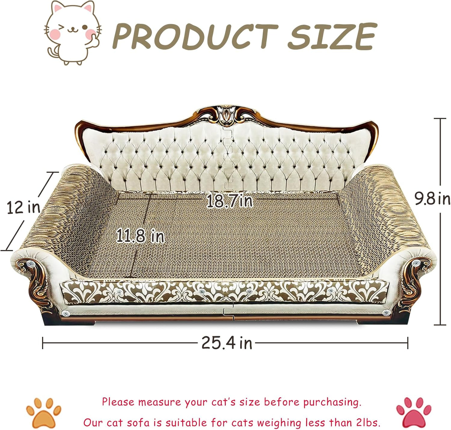 Luxury Cardboard Cat Scratcher Sofa Bed, Couch Shaped Scratching Board, Scratch Lounge with Catnip, Scratcher for Indoor Cats Large Grey