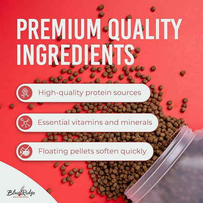 Blue Ridge Koi Fish Food 4.5lb - Koi Food 3/16” Platinum Pro Formula Goldfish Food, Premium Fish Food for Ponds, Ponds Fish Food, Floating Pond Pellet