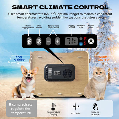 Air Conditioned Cat House for Outdoors – Self-Regulating Cooling & Heating Pet Bed with Turbo/Silent Modes, Bite-Proof & Easy Setup (Up to 15 lbs)