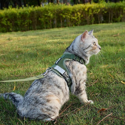 Cat Harness and Leash Escape Proof Extra Large Kitten Harness Maine Coon Cat Vest for Walking Travel, Dark Green, XXL