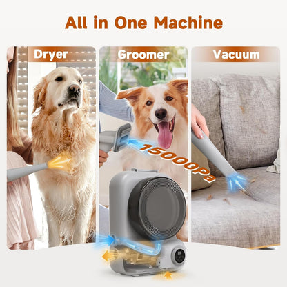 BONJELA Pet Grooming Vacuum and Dryer for Dogs with 3L Large Canister, Dog Grooming Vacuum Able to Store All Attachments, Powerful 15000Pa Suction Dog Vacuum for Shedding Grooming, Grey