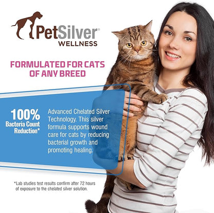 PetSilver Wound & Skin Spray for Cats - Chelated Silver, Superior to Colloidal Silver - Wound Care, Allergy & Itch Relief, Hot Spot Treatment for Cats - Natural Skin Soother - Made in USA - 2 fl oz