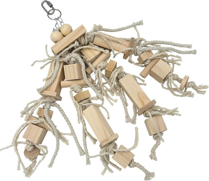 Bird Block Knots Tearing Toy- 17 inch Dye-Free Natural Wooden Parrot Chewing Toy for Medium and Large Parrots, Conures, Cockatiels, African Greys, Cockatoos, Quakers and AmazonParrots