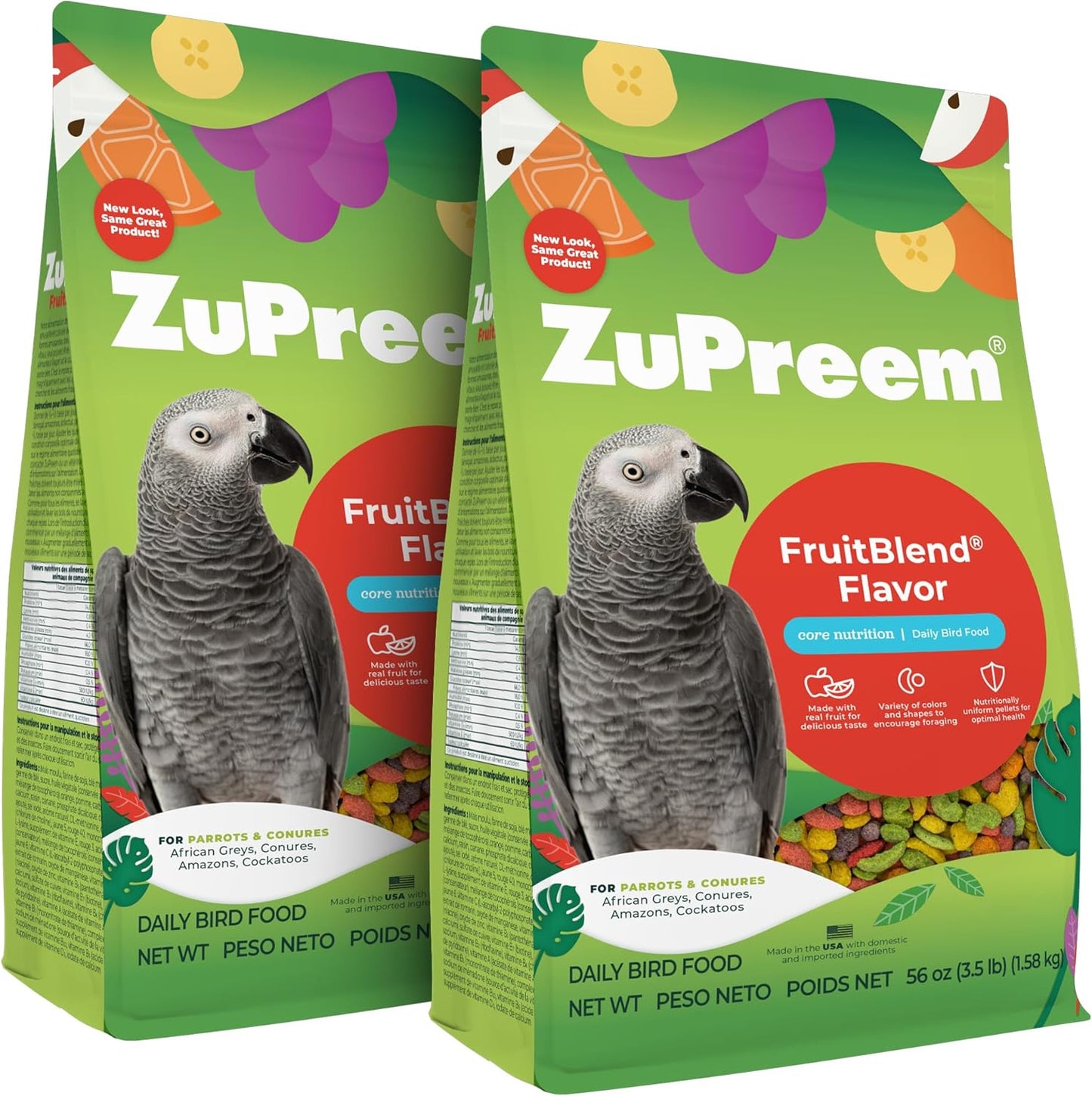 ZuPreem FruitBlend Flavor Pellets Bird Food for Parrots and Conures, 3.5 lb (Pack of 2) - Daily Blend Made in USA for Caiques, African Greys, Senegals, Amazons, Eclectus, Small Cockatoos