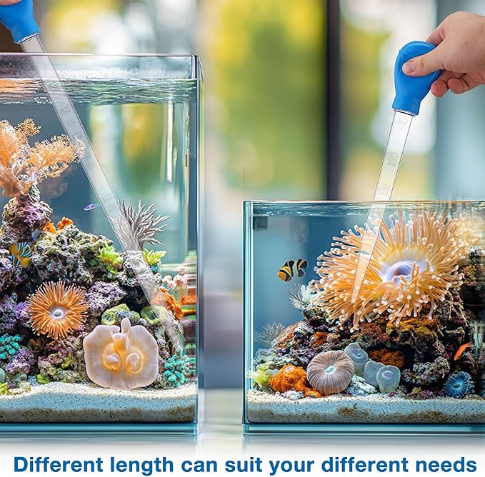 2Pcs Long Turkey Baster for Aquarium, with 2Pcs Feeding Long Tweezers Coral Feeder Kit for Aquarium Marine Fish Reef Aquatic Plant Spider Snake Lizard (Blue)