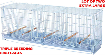 LOT of 2 Extra Large 38"x11"x15"H Stackable Breeder Bird Flight Triple Cage with Removable Double Center Divider and Breeding Nest Box Doors