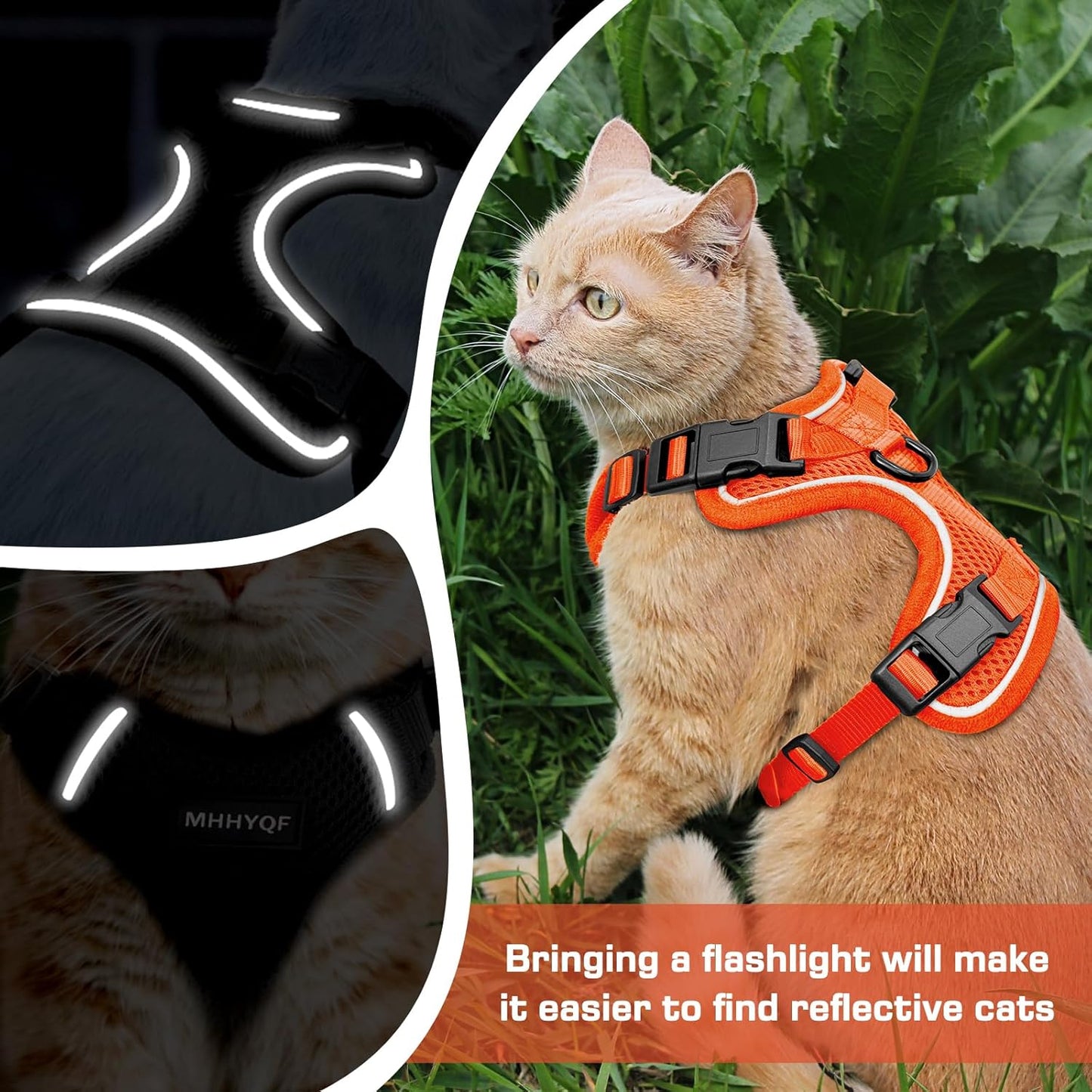 Cat Harness and Leash for Walking Escape Proof Soft Adjustable Cat Leash Breathable Comfortable Vest Easy to Wear Kitten Harness for Outdoor Travel, Orange, XS
