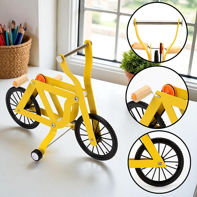 Bird Intelligence Training Toy Mini Bicycle Parakeet Parrot Bike Trick Educational Puzzle Bird Foot Talon Toy for Small Medium Lovebird Conures Cockatoo Exercising Interactive Table Top Prop, Large