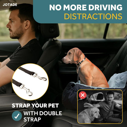JOTADE Dog Car Seat –Washable Pet Travel Carrier for Car Safety and Comfort – Secure Double Strap Design with Removable Double Cushion Cover